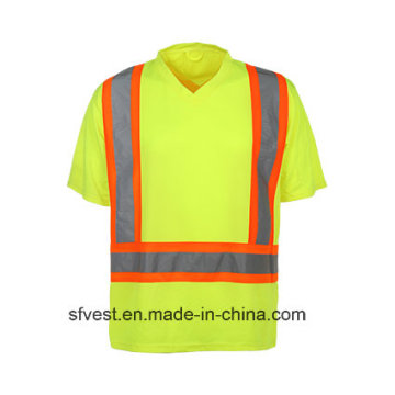 Hi Vis Светоотражающая защитная рабочая футболка с V-образным вырезом